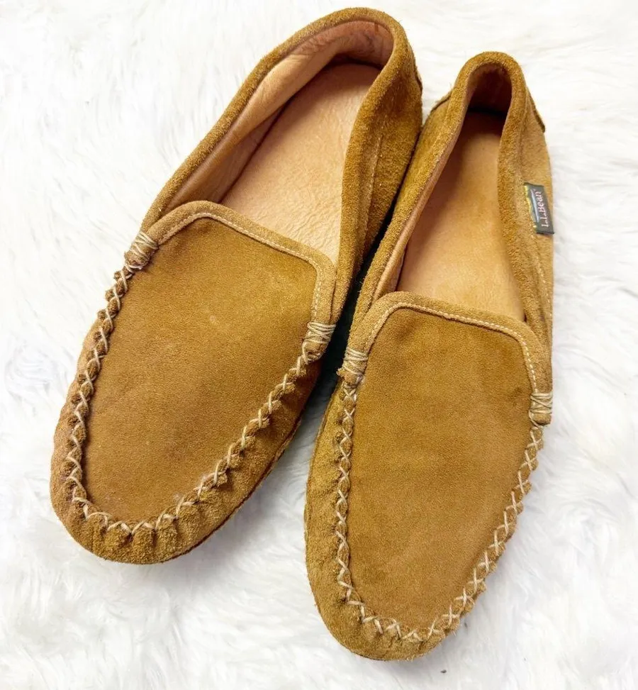 L.L.Bean Wicked Good Venetian Shearling Slippers Women’s 11 Brown Suede Tan