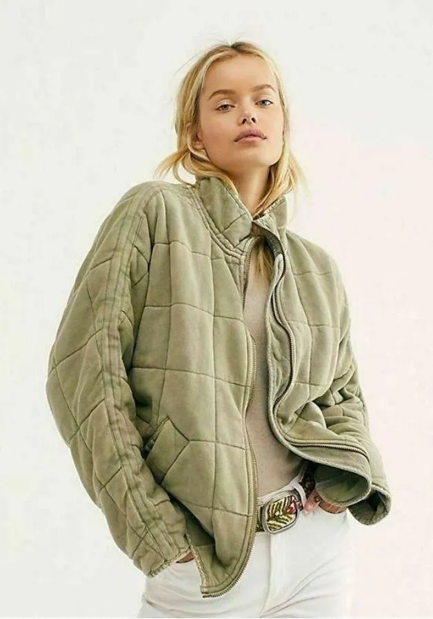 Free People Dolman Quilted Knit Jacket Green Size Large