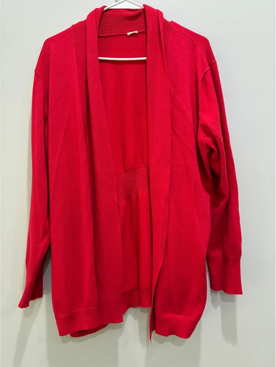 Red Open Front Knit Cardigan Sweater Size XL