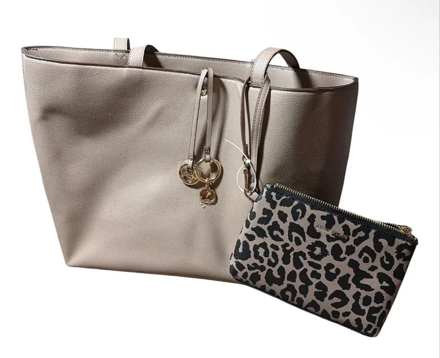 Anne Klein Solid Tote Bag With Pouch, Tan