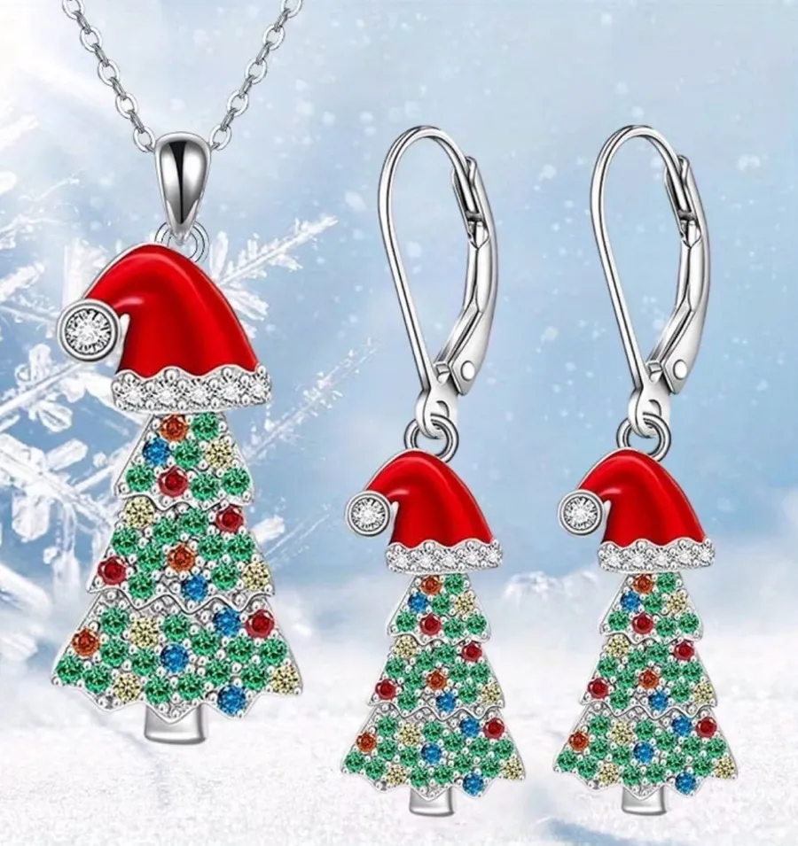 🎄🎄🎄BOGOHO🎄🎄🎄Festive Red & Multicolor Christmas Tree Jewelry Set