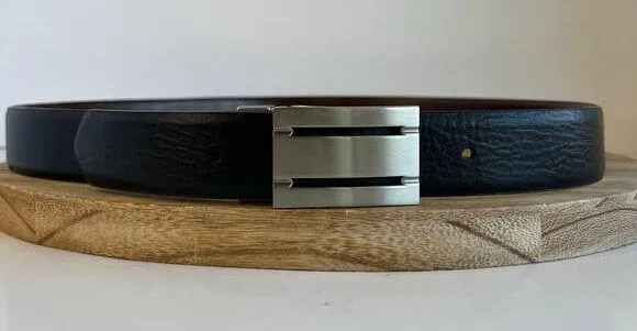 90s Reversible Black/Brown Genuine Leather Silver Utility Buckle Belt Size L/XL Brown Size L