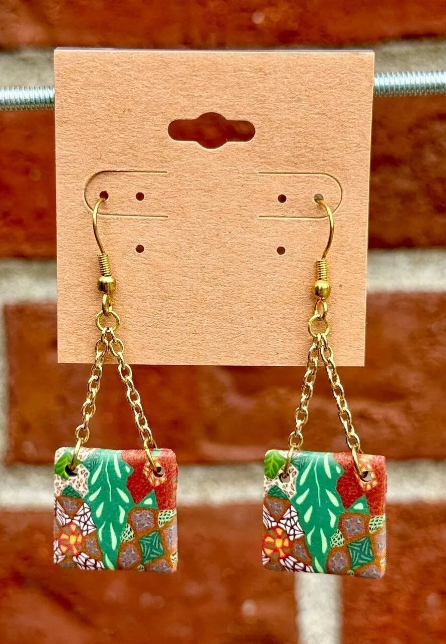 Handmade Polymer Clay Earrings Blue Green Purple