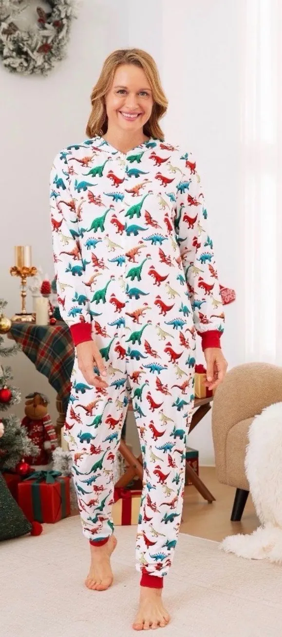 PatPat Women’s Christmas Dinosaur Hooded Onesie Pajamas – Size Medium