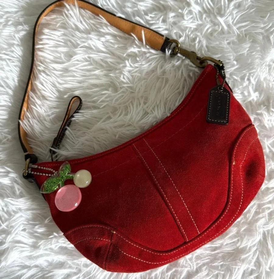 y2k COACH Vintage 4828 Red Suede Hobo Mini Purse Shoulder bag