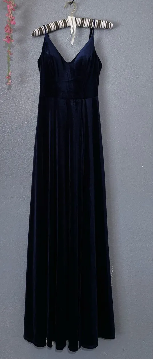 Windsor Navy Velvet Maxi Slip Dress - V-Neck Sleeveless