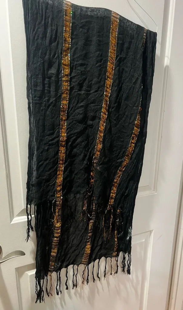 Black Scarf with Metallic Gold Accent Stripes