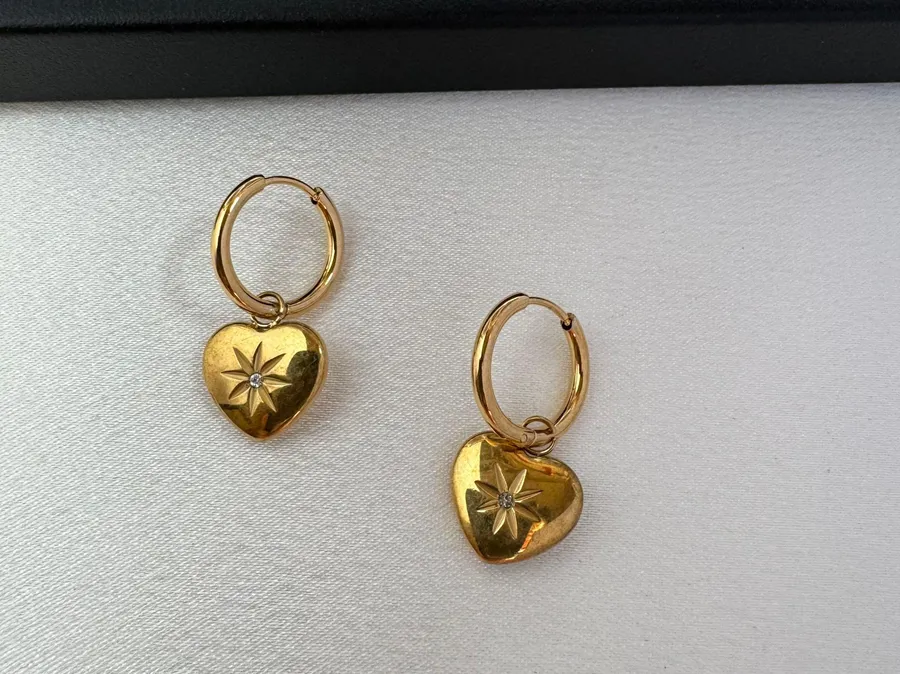 Love Heart Dangle Drop Earrings for Women Gold