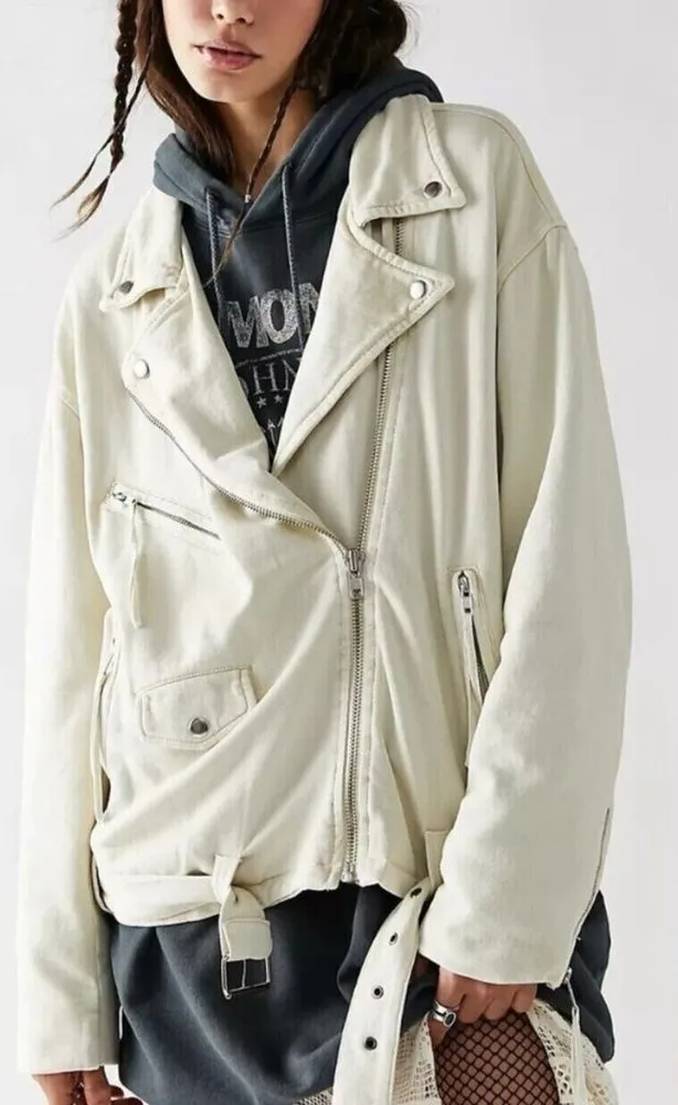 NWOT Free People We The Free Rebel Rebel Knit Moto Jacket Top Oversized Size Med