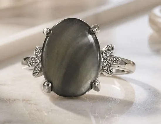 Luxury Collection Titanium Steel Silver w/ Sparkling Gemstone Cocktail Ring S 7 Black