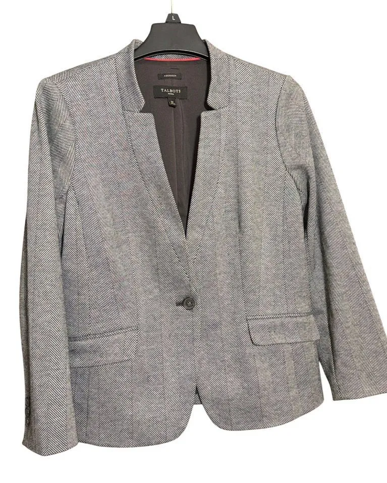 Talbots Aberdeen Herringbone Blazer Jacket Notched Collar Button Knit Sz 12P