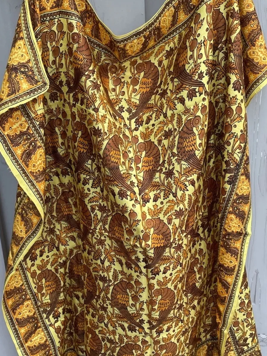 Kalamkari Orange & Yellow Earth Tones 100% Silk Scarf 34 x 34