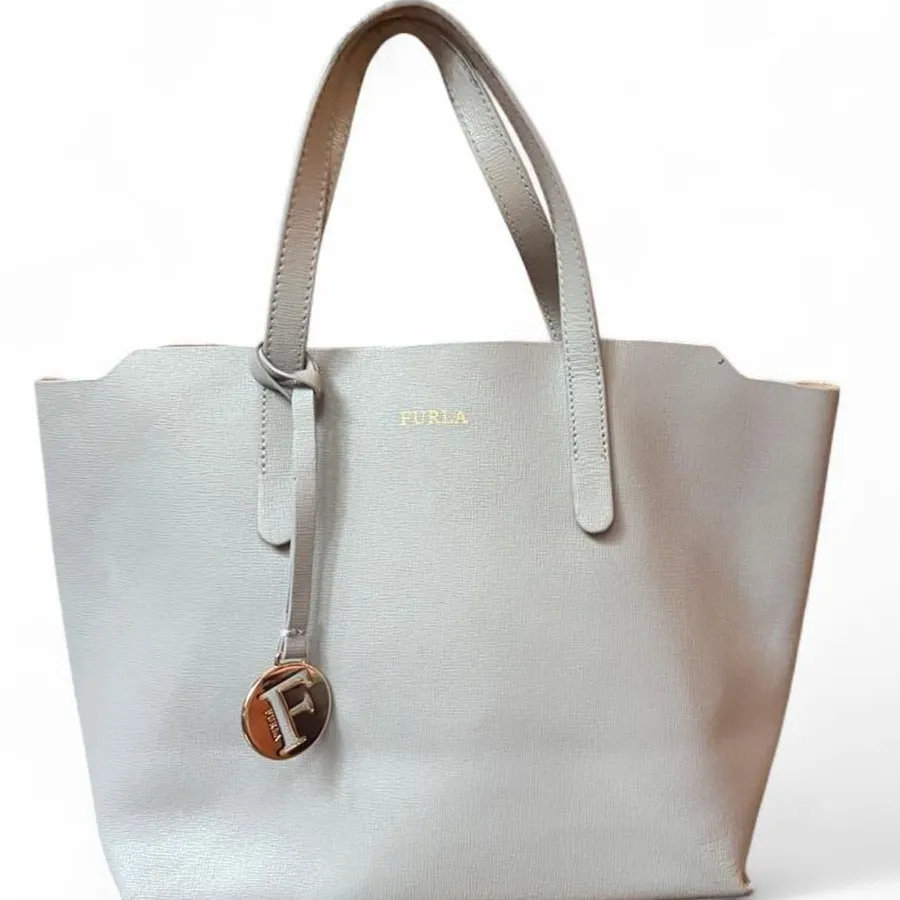 Furla Gray Leather Top Handle Satchel Tote Bag Gold Hardware Everyday bag
