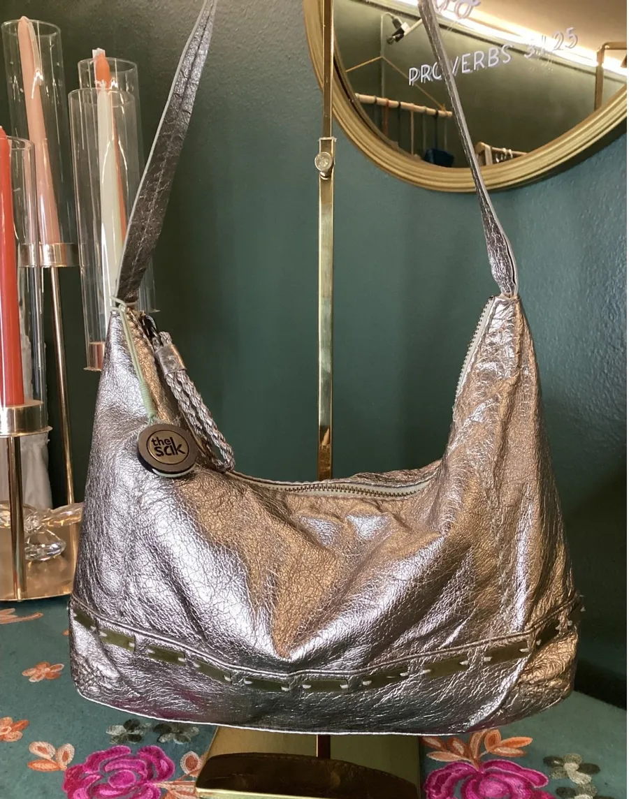 The Sak Hobo Bag Women Small Gold Metallic Leather Slouchy Shoulder Bag
