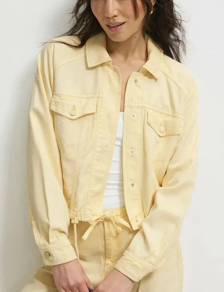 Splendid Butter Yellow Denim Jacket SMALL Oversized Cropped Jean Bomber $228