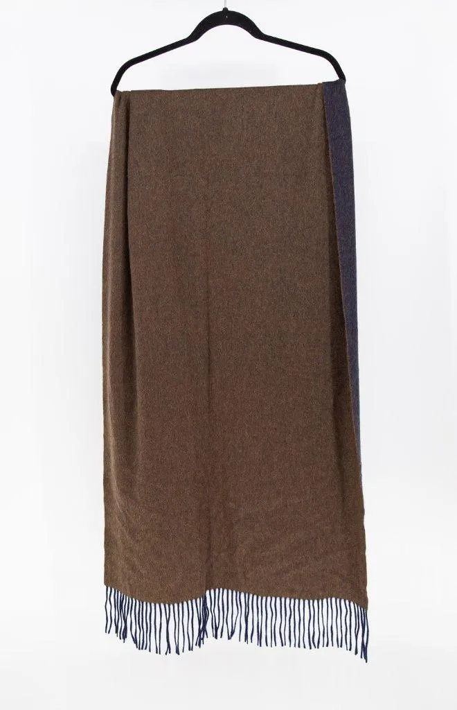 J. McLaughlin 100% Cashmere Felt Texture Fringe Scarf Wrap Shawl Brown Blue