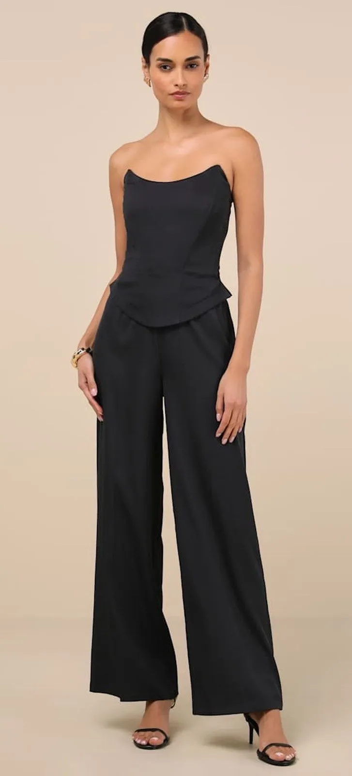 Lulus Jumpsuit Polished Charisma Black Strapless Jumpsuit Tube Extra Large