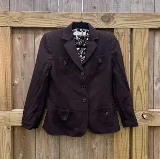 Tahari Blazer Women Brown Button Down Career Jacket Pockets 4 Petite Work
