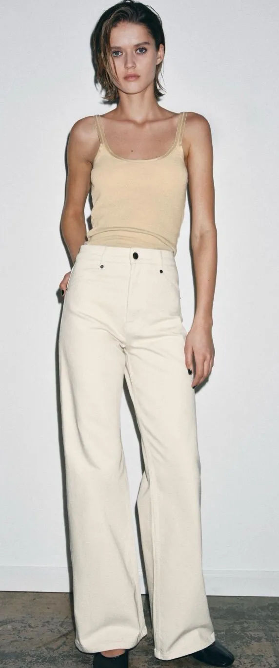 Zara Cream High-Rise Wide Leg Jeans Size 8 NWOT