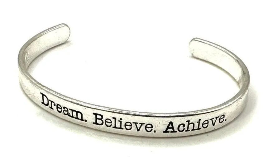 12 dream believe achieve silver tone cuff bracelet Silver