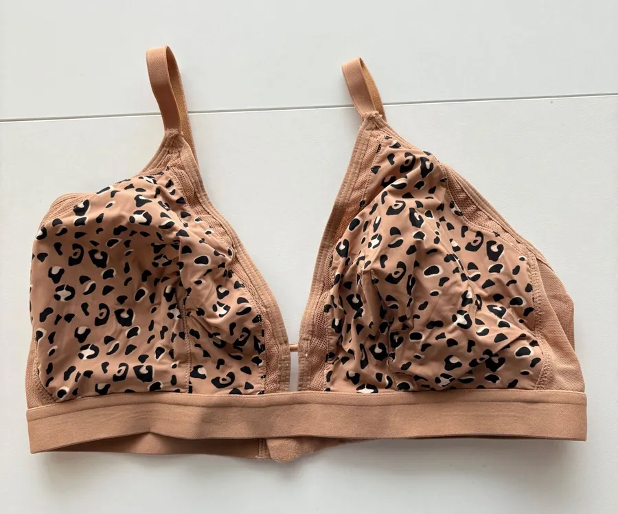All.You. LIVELY Bralette Women Size 2 Tan Leopard Print Wireless Mesh Trim Bra Size M