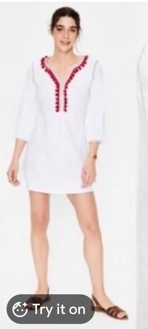 Boden Naomi White Swim Coverup with Red Pom