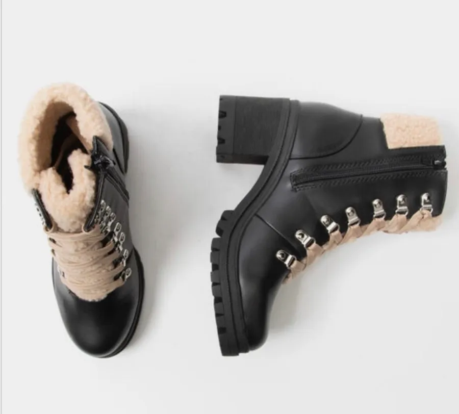 Black Shepra Lined lug Sole Ankle Boot Size 5.5