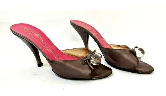 Vintage Kate Spade Crystal Ball Brown Leather Heels size 7