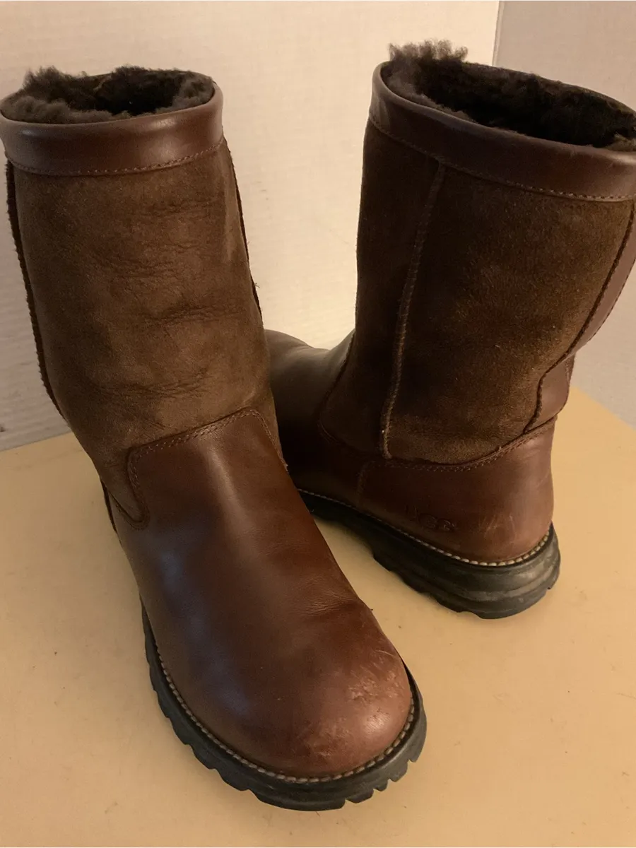 UGG women brown suede leather shearling Brookfield boots US 9