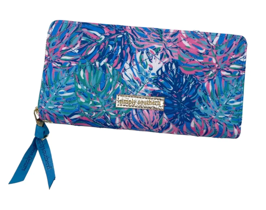 Simply Southern Zip Around Wristlet Wallet Tropical Reef Blue Pink Quilted