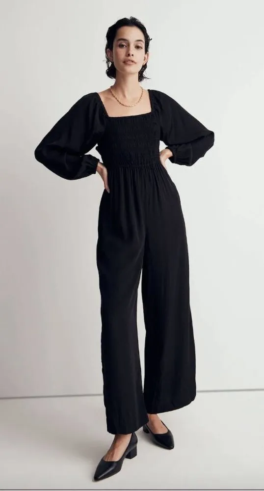 Black Star Jacquard Lucie Tie-Back Long-Sleeve Jumpsuit 8