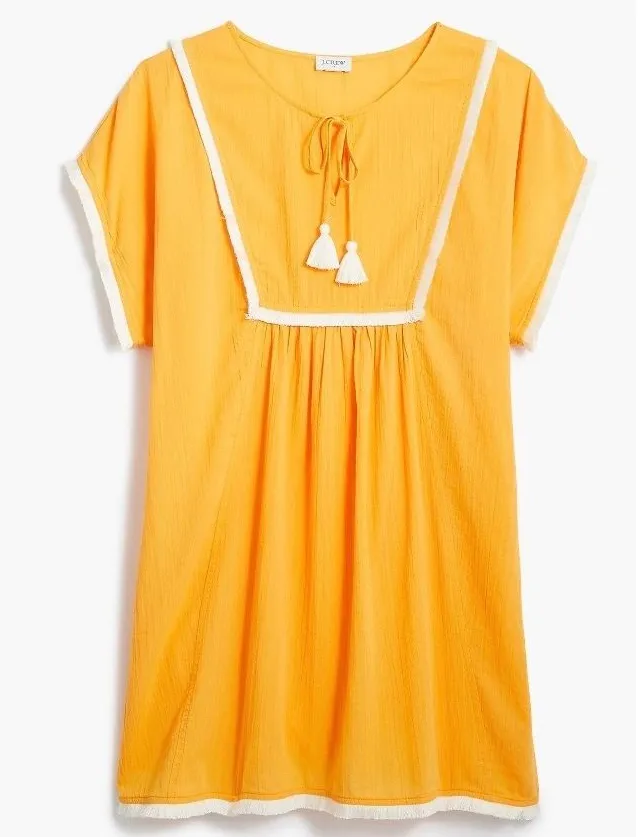 J.Crew Saffron Yellow Cotton Fringe Beach Tunic Coverup XXL Tassel Tie V-Neck