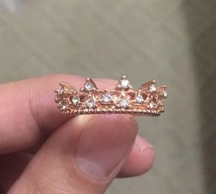 Rose Gold Rhinestone Crown Ring Size 7