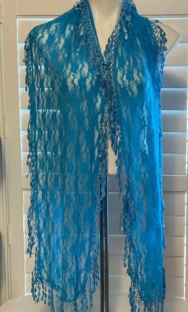 Elegant Blue Lace Scarf