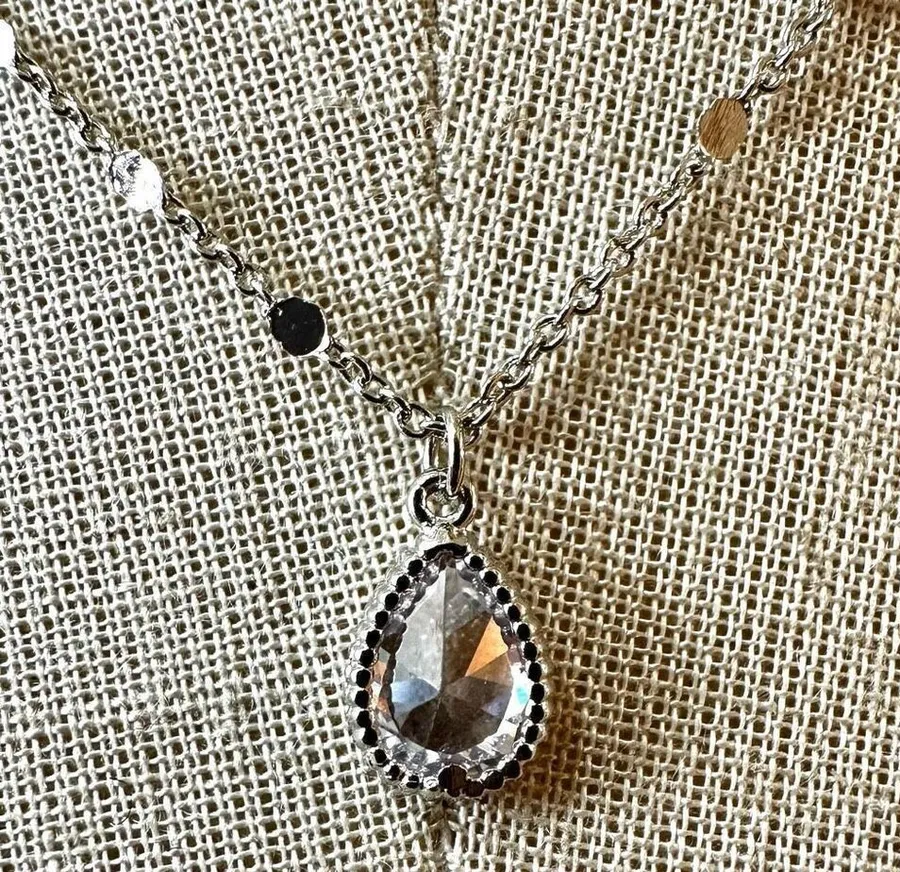 Silver tone dainty teardrop pendant necklace
