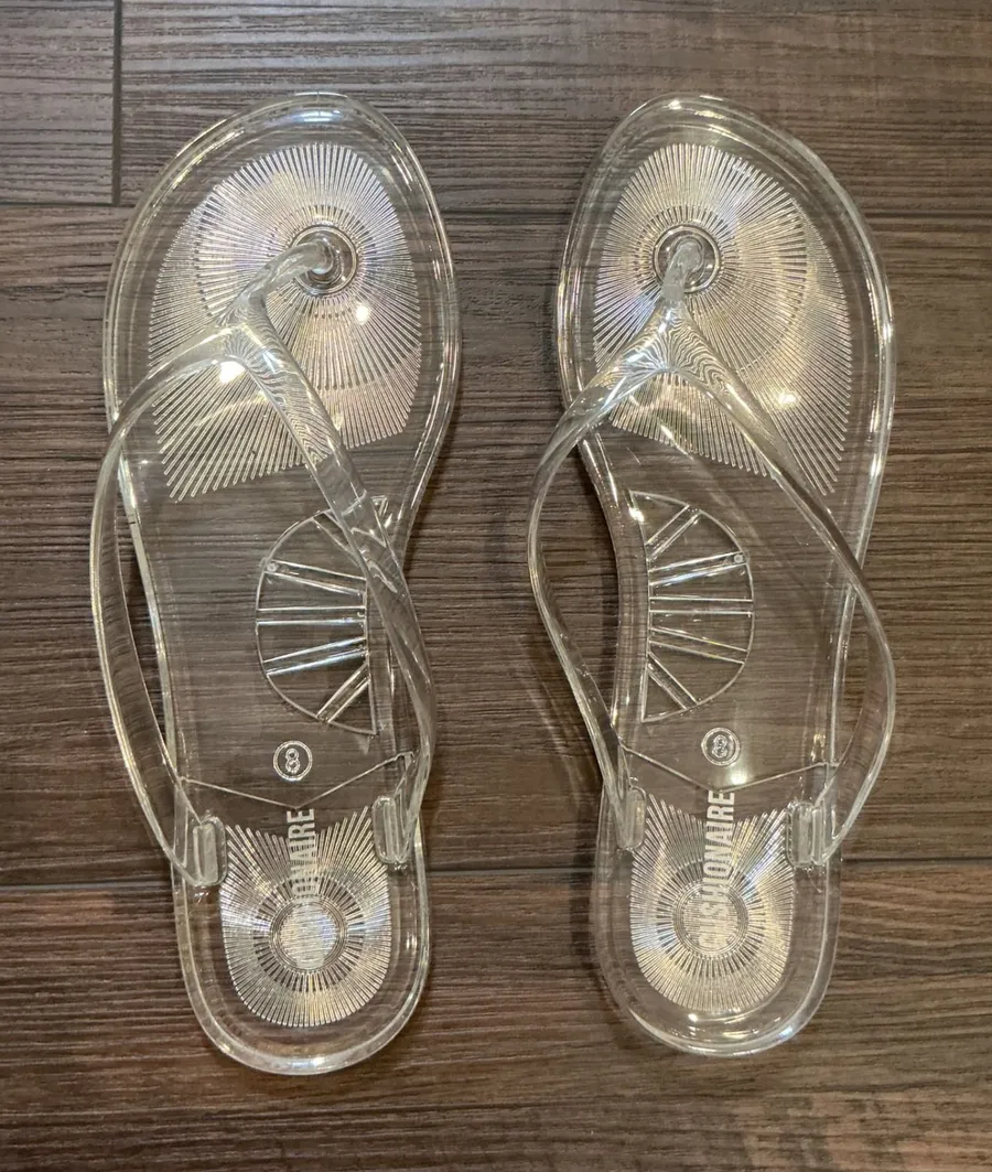 Cushionaire Jelly Flip Flop Sandals Clear Transparent Thong Beach Shoes Size 8