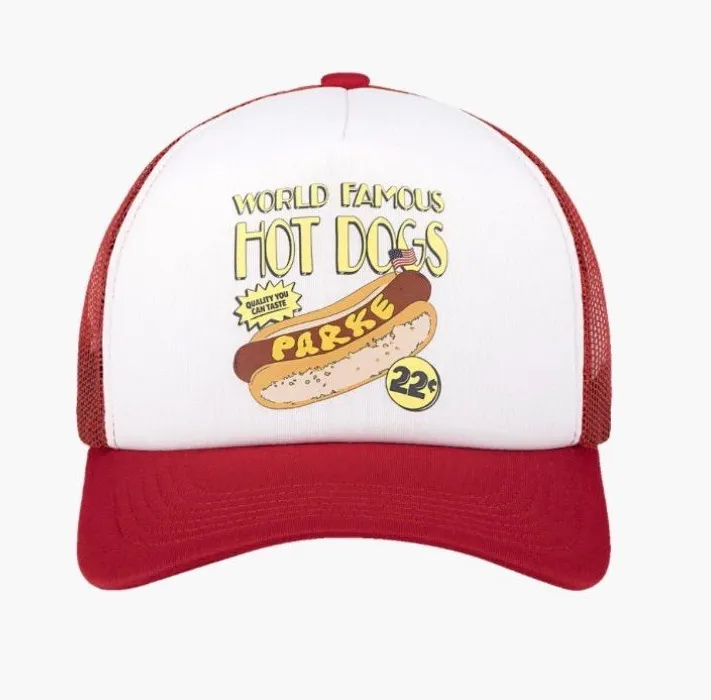 PARKE Sold Out Hot Dog Trucker Hat Red World Famous Cap NWT