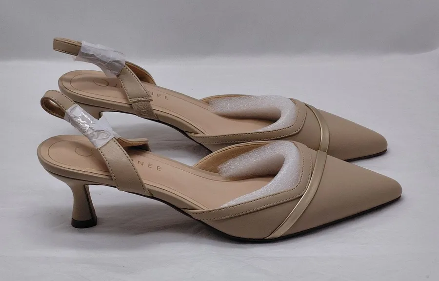 Journee Womens Heels 9.5 Taupe Slingback Kitten Heel Wedding Guest Party Pumps Tan