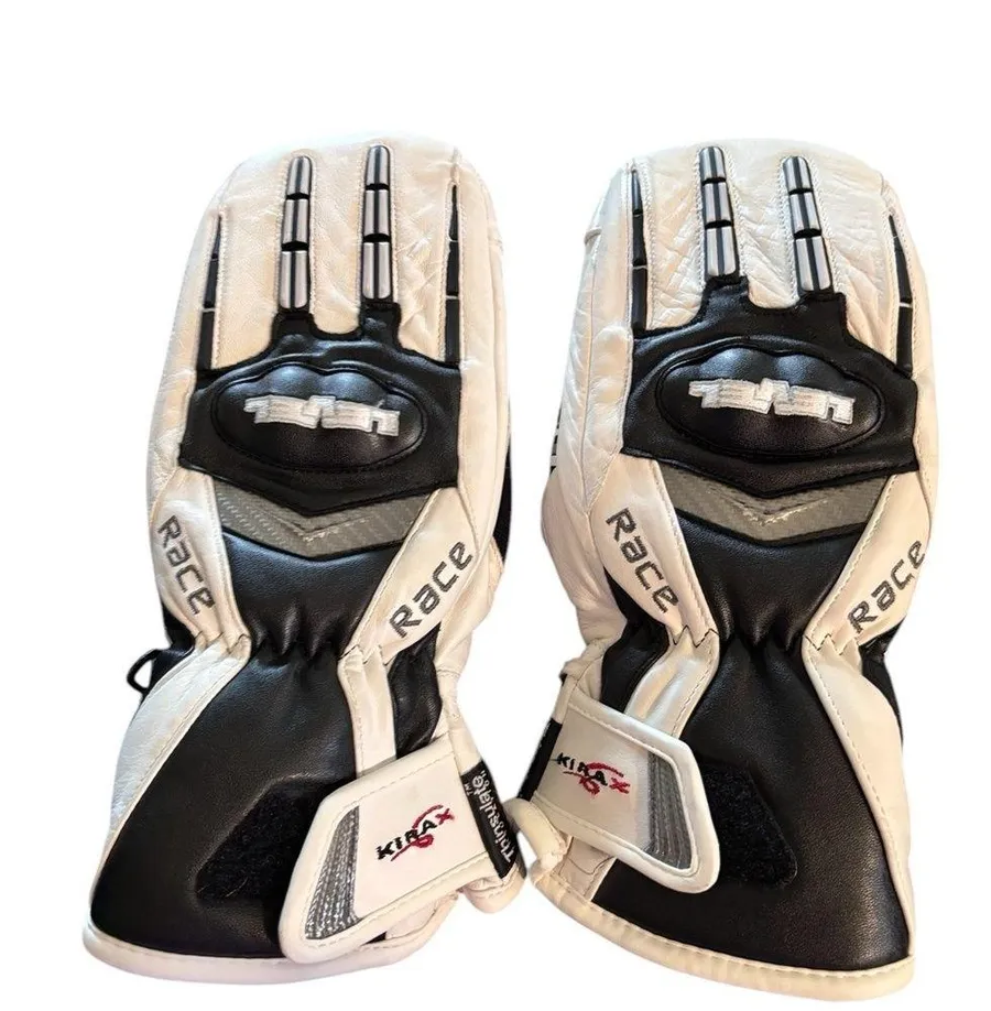 Level Women’s White Goat Leather Race Mitt Sz M/8 Adjustable Wrist Lined Grips
