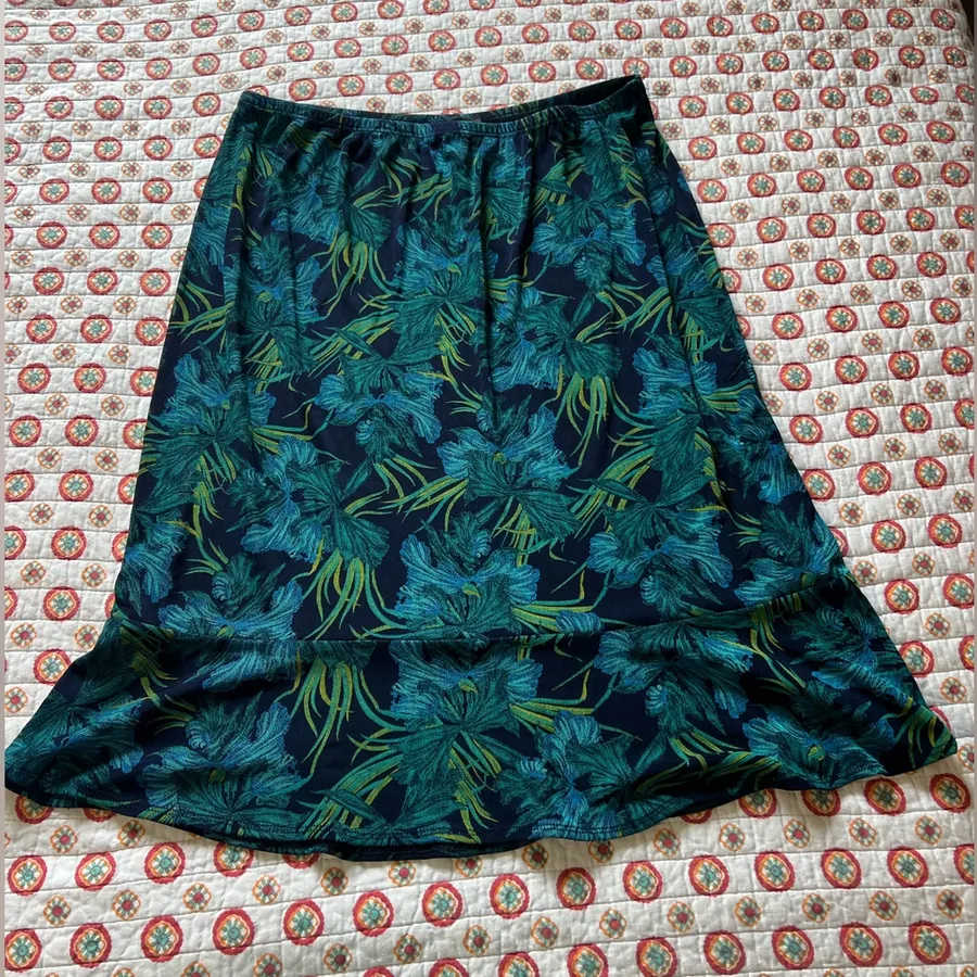 Tropical Spandex Swim Coverup Midi Skirt Size Large/XL Black