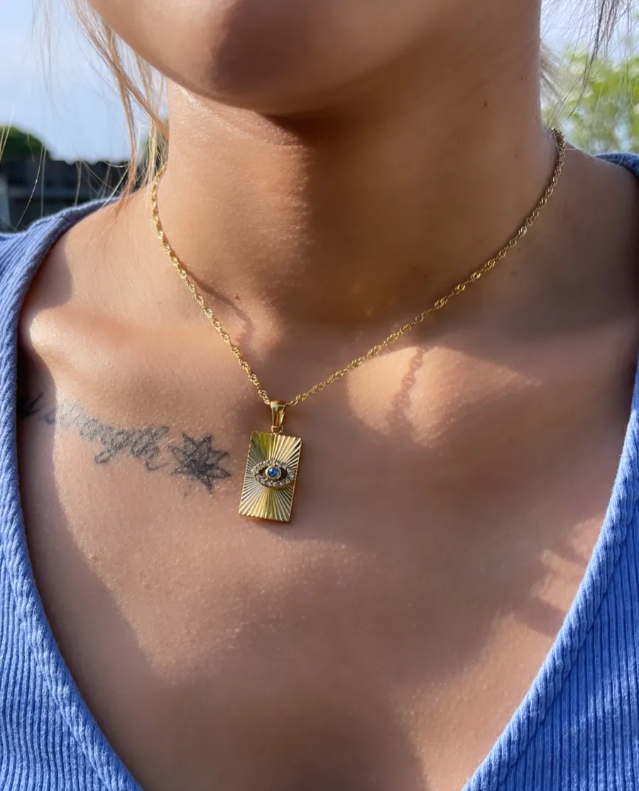 Gold Evil Eye Square Pendant Necklace