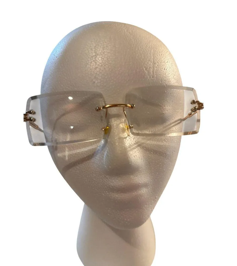 Rimless Oversized Clear Lens Glasses With Gold & Black Arms
