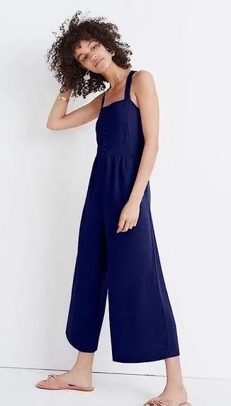 Madewell Smocked Button-Front Crop Jumpsuit