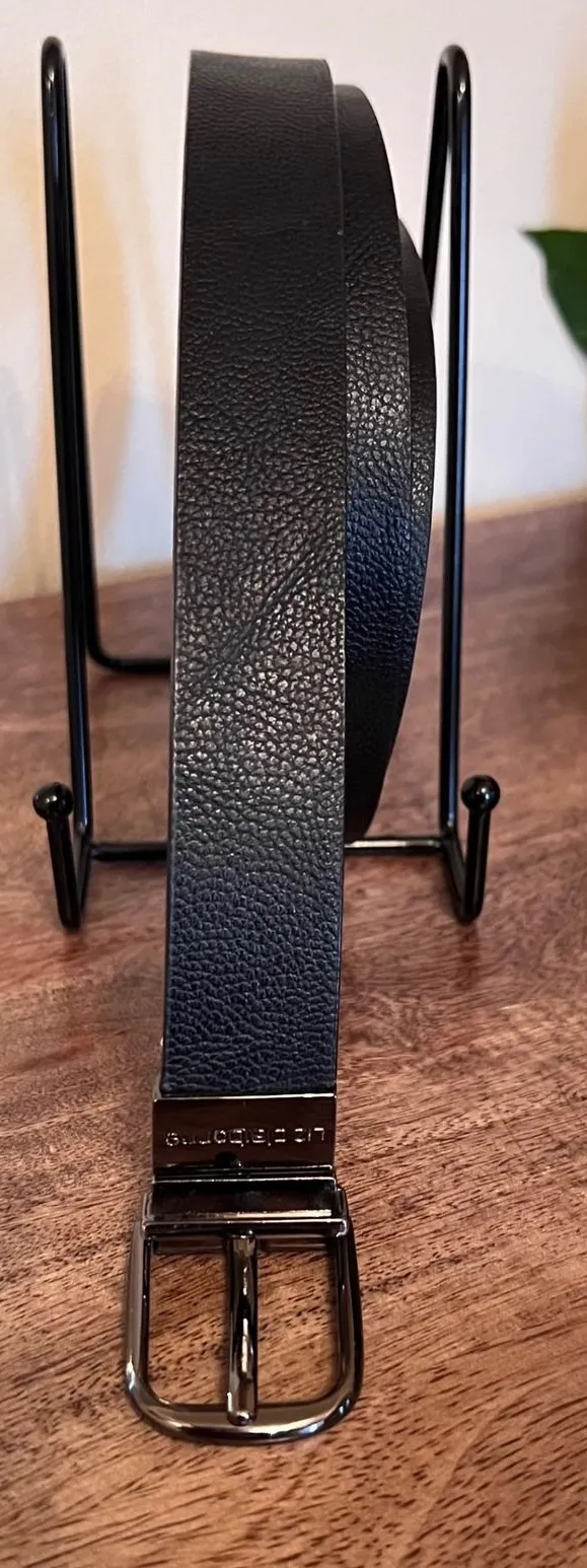 Liz Claiborne Black/Grey Reversible Belt Womens Size L Silver Buckle