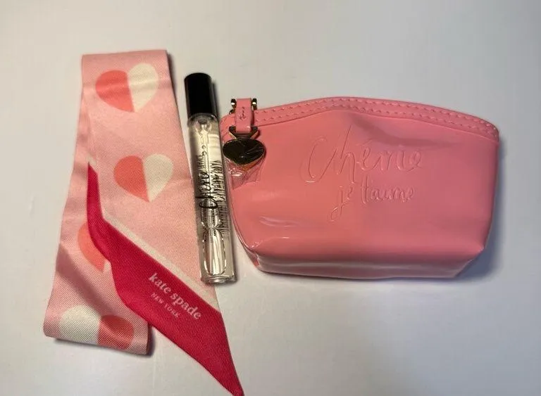 Kate Spade Cherie Je T’aime Travel Spray Set Pouch Mini Scarf NWT