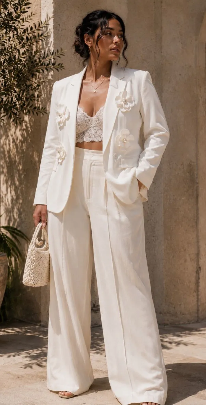 Alice Blue 3D Floral Pearl Blazer White Cream Occasion Bridal Chic L NWT