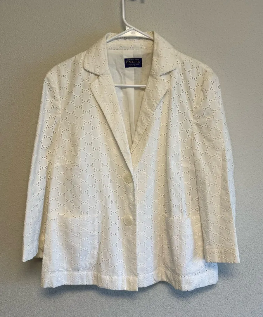 Vintage Pendleton White Cotton Eyelet Blazer Jacket