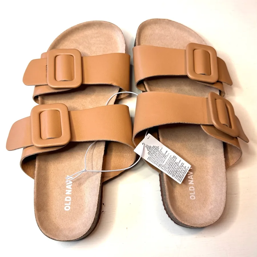 Old Navy Tan Double Strap Buckle Earth TOne Adobe Clay Low Heel SandalsSize 8