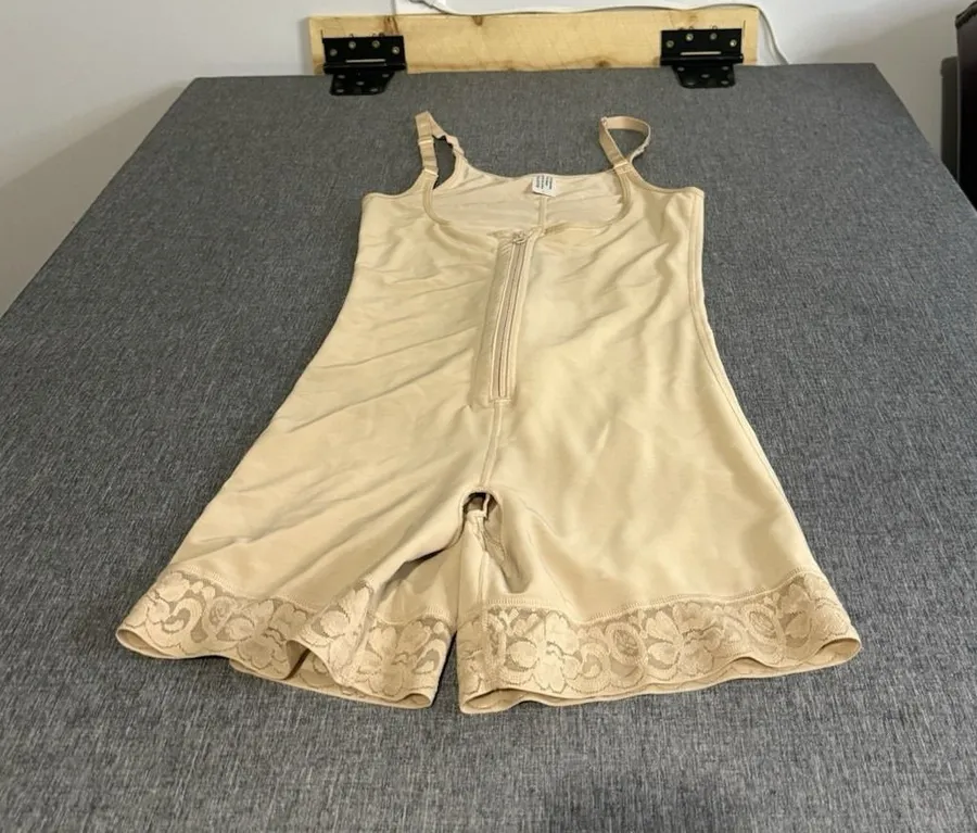 Women's Beige Lace Trim Shapewear Full Body Romper Sz L Tan Size L
