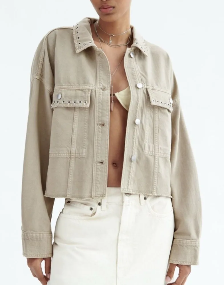 NWT Zara Piercing Cropped Overshirt Jacket in Taupe Size Extra Large